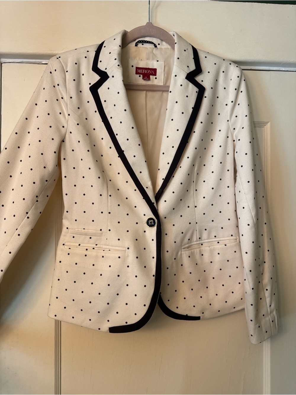 Merona Cream Polka Dot Blazer with Black Trim